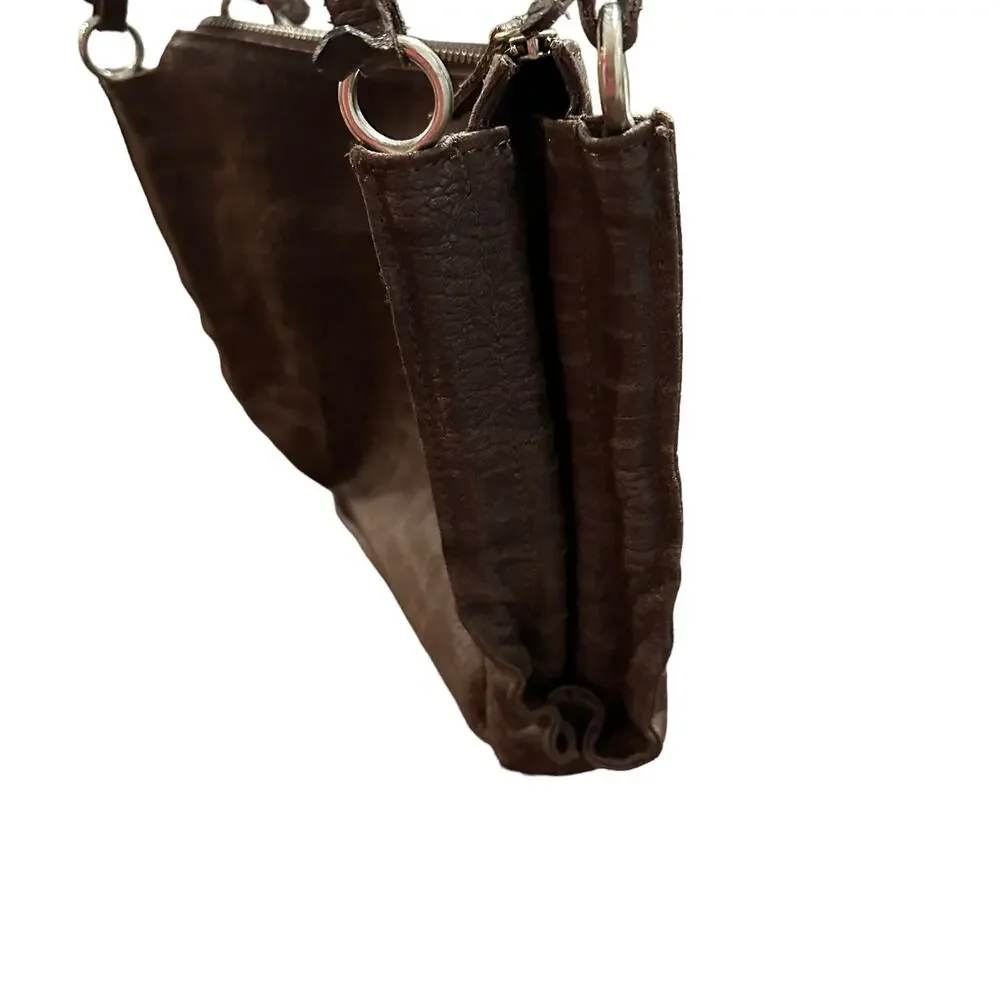Bonini Womens brown croc embossed leaher handbag